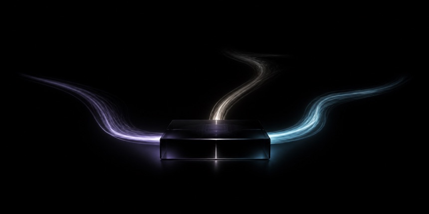 A dark glass OpenMagia core extending into luminous plugin pathways